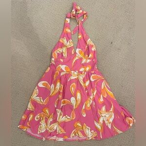 UO Pink and Orange Butterfly Halter Mini Dress